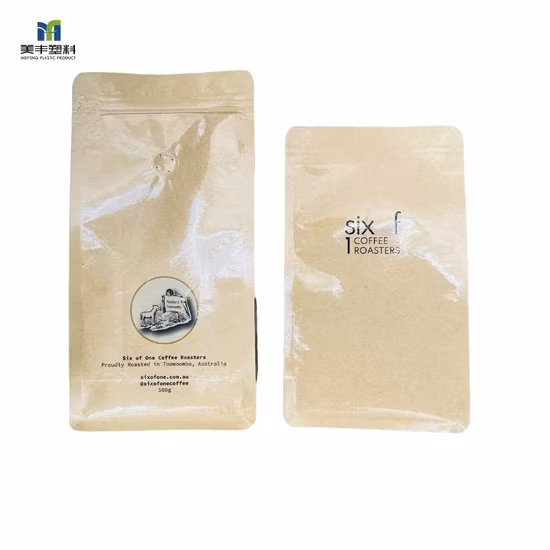 Custom Packaging Design Plastic Bag Biodegradable Zip Lock Stand up Packaging Pouch Zipper Waterproof Kraft Paper Bag with Valve for Coffee Bean, Tea, Pet Food