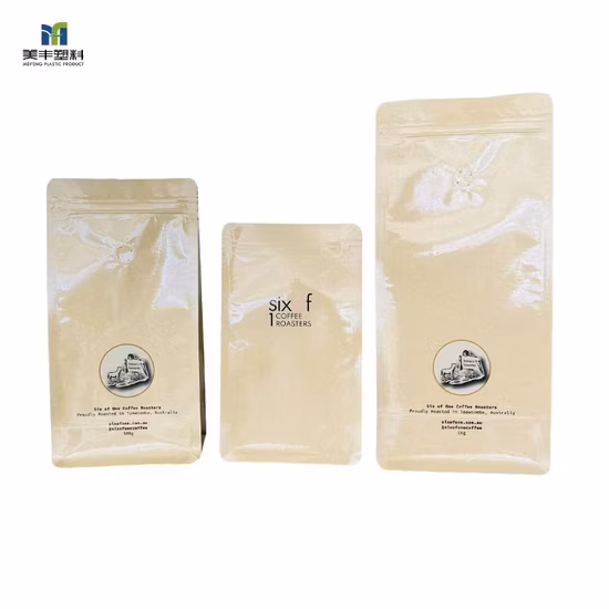 Custom Packaging Design Plastic Bag Biodegradable Zip Lock Stand up Packaging Pouch Zipper Waterproof Kraft Paper Bag with Valve for Coffee Bean, Tea, Pet Food