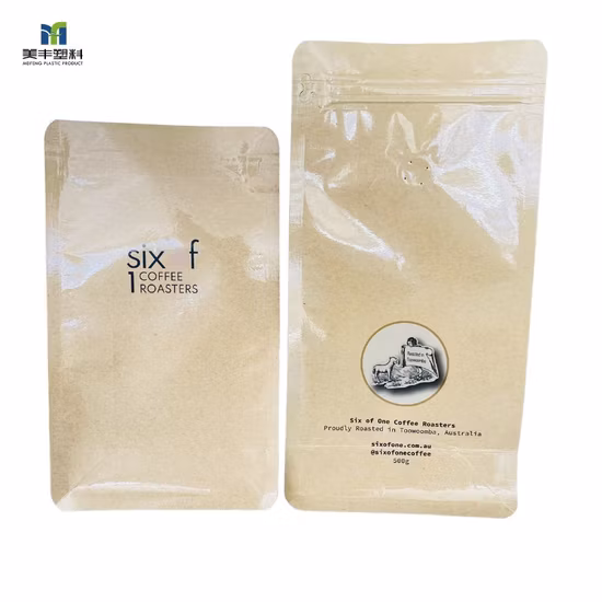 Custom Packaging Design Plastic Bag Biodegradable Zip Lock Stand up Packaging Pouch Zipper Waterproof Kraft Paper Bag with Valve for Coffee Bean, Tea, Pet Food