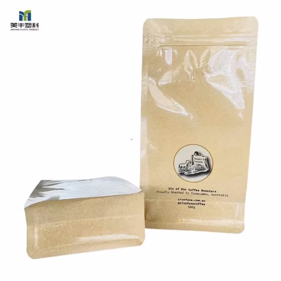 Custom Packaging Design Plastic Bag Biodegradable Zip Lock Stand up Packaging Pouch Zipper Waterproof Kraft Paper Bag with Valve for Coffee Bean, Tea, Pet Food